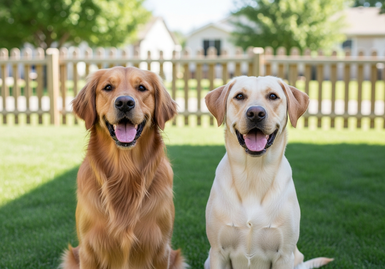 Two dogs enjoying a clean backyard